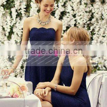 New One-shoulder Short Navy Blue Short Lace Bridesmaid Dress Maid Of Honor Dress ZY525