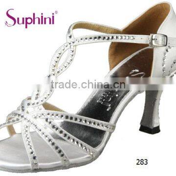 Suphini White Satin Elegant Ballroom Latin Dance Shoes With Crystal