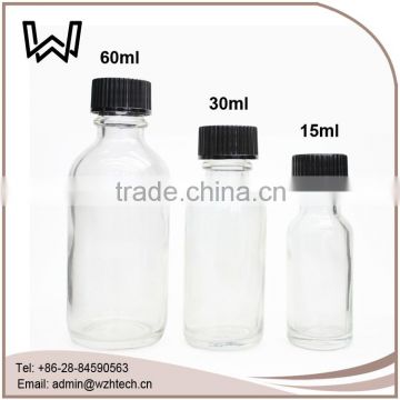 15ml, 30ml, 60ml clear glass boston round bottles with caps