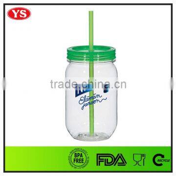 540ml bpa free plastic cold drinking jar with straw