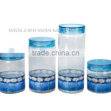 4pc Round Glass Jar Set, Acrylic Lid