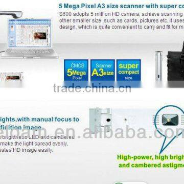 A3 /A4/A5/A6/A7 high speed portable scanner for scanning documents, books, photoes, cards,magazines 5.0 mega CMOS S600