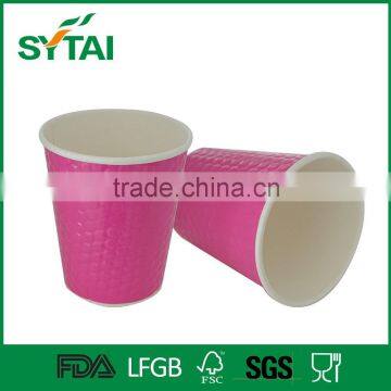 Wholesale Disposable Eco-friendly Round Embossing Paper Coffee Cups Green Blue Pink Color