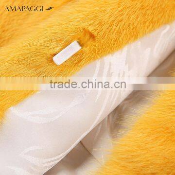 Hot Sale Yellow Cross Mink Coat With Hood Women Warm Fur Coat for Winter photo-5