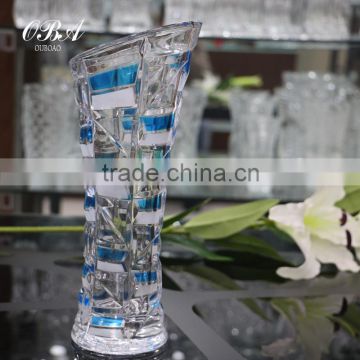 High quality transparent table top bule square pattern glass vase for Home Decor,Wholesale cheap practical glass vase