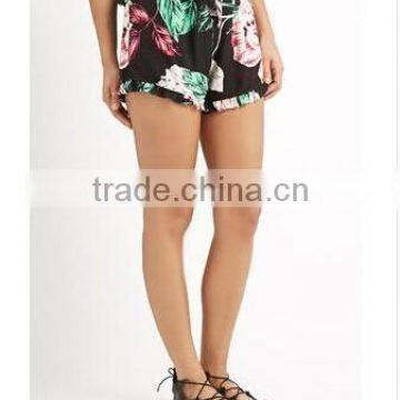 OEM and ODM Service 100% Viscose Frill Trim Hem Print Summer Casual Shorts Women Casual Shorts