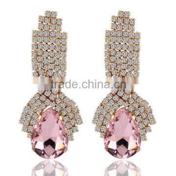 Real gold plating jewelry new sunmmer 2016 pink cubic zirconia drop earrings X79-1