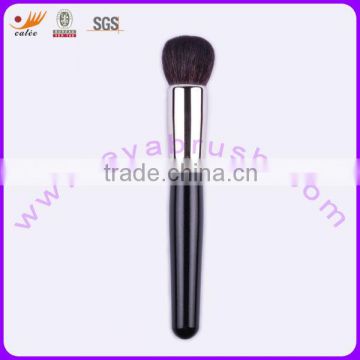 Round Dark Brown Synthetic Hair Shiny Black Wooden Handle Individual Blush Brush