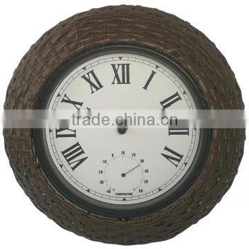 13 Inch Indoor Outdoor Decorative Rattan Clock With Thermometer photo-6