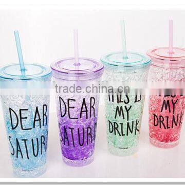Double Wall Plastic Drinking Mug With Straw Summer Ice Cup photo-2