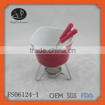 Porcelain,stonware Material and Fondue Set Dessert Tools Type Chocolate Warmer Mini Fondue Cup With Forks,fondue Set photo-2