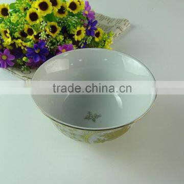 Chaozhou Supplier Stocked White Porcelain Rice Bowls With Gold Line Decal Household Bowls