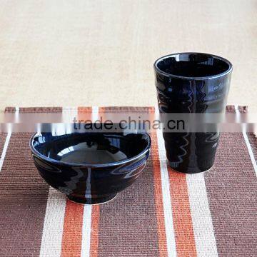 Japan-style mug and bowl with solid color