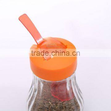 6oz Clear Glass Spice Jar With Decorative Screw Top Lid Plastic Spoon photo-2