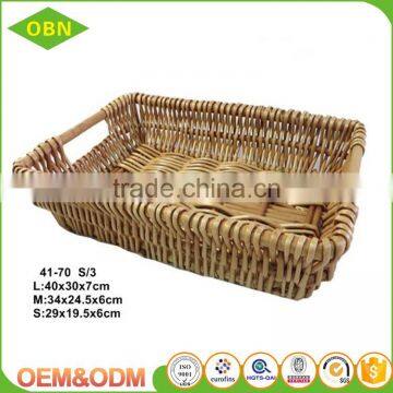 Cheap Wholesale Set 3 Handmade Natural Flat Trays Rattan Wicker Fruits Bread Basket photo-3