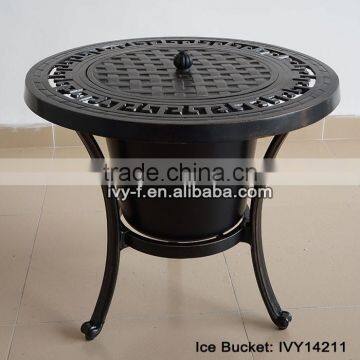 patio furniture ice bucket side table anti-rust cast aluminum frame with removable lid #IVY14211