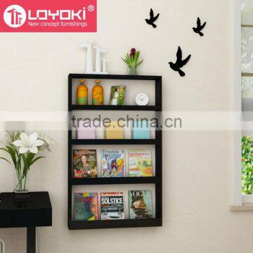 Lovely Colorful Wooden Kids Bookshelf / Kids Bookcase Design 4 Tiers Wall Mounted Bookshelf photo-3