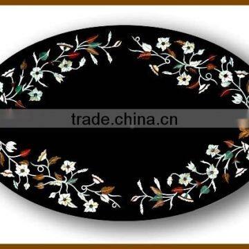 Black Marble Inlay Table Top Pietra Dura Table Top