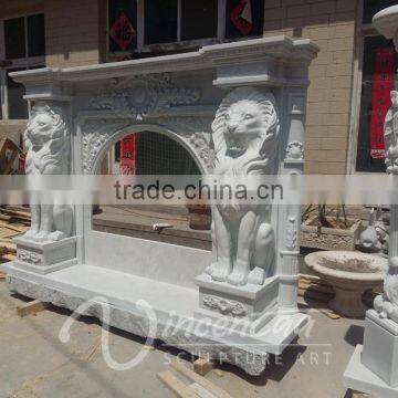 Luxury Home Decoration Marble Stone Lion Head Fireplace Mantel photo-3