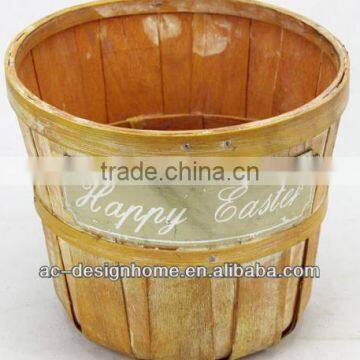 GOLDEN YELLOW WASH ROUND HAPPY EASTER BAMBOO CHIP BASKET