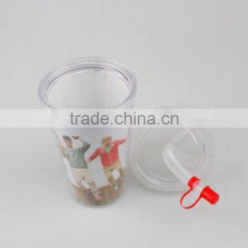 500ML Best-selling PS Plastic Double Wall Drinking Cup With Straw photo-2