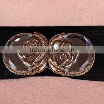 Wholesale Stone Inlaid Flower Pattern Buckle Sex Women Lady Wide PU Waist Belt photo-4