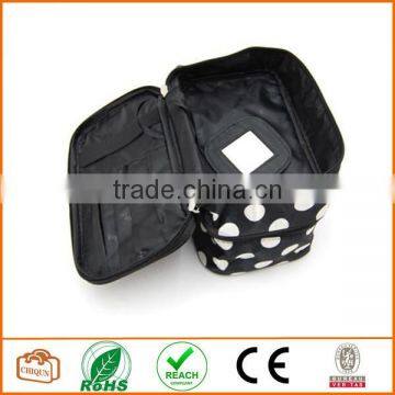 Double Layer Cosmetic Bag Black With White Dot Travel Toiletry Cosmetic Makeup Bag Organizer With Mirror photo-3