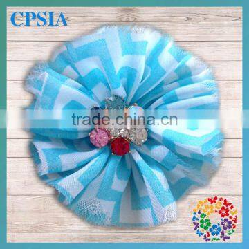 Aqua Blue & White Chiffon Decoration Flower Design with Colorful Rhinestone