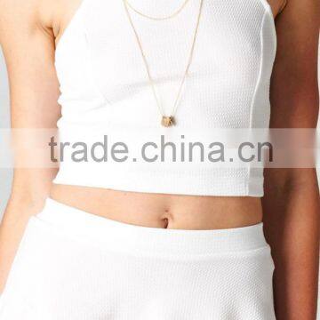 Women Solid Jersey Jumpsuit 2 Piece Outfits Club Dress Bandage Dress Lady Sexy Bodycon Knitted 2pcs Crop Tops and Mini Skirt Set photo-5