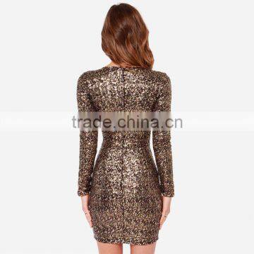 Sexy Women Plunge Neck Long Sleeve Bodycon Zipper Evening Party Cocktail Dress photo-4