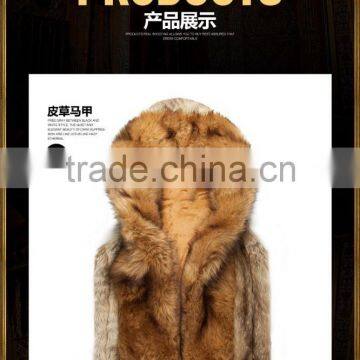 2015 Hot Sale Europe Style Men's Fashion Faux Rabbit Fur With Hat Waistcoat Jacket
