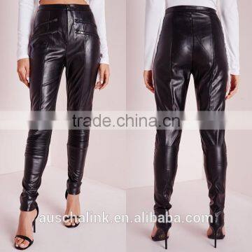 New Design Black Faux Leather Biker Pants Cheap Price photo-6