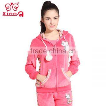 2016 OEM wholesale fashion new design women cheap velour track suit