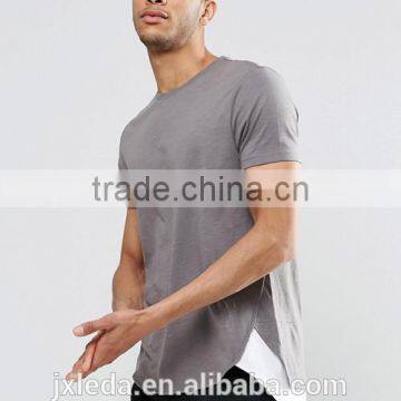 High Quality Plain Super Longline Scoop Curved Hem T-shirt Men photo-4