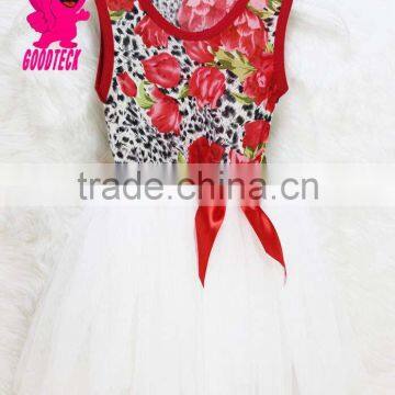 High quality and hot selling Red and White flower girl dress for Printed children dress lovely girl flower dress with Bow