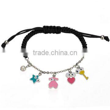 diy stainless steel charms string woven bracelets color enamel stainless steel charms wax cord bracelets premium gifts 2017