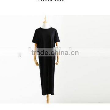 custom long loose women fashion casual chiffon T-shirt and short sleeved black T-shirt