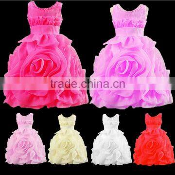 Girl Kids Sequinned Dress Flower Sash Sleeveless Formal Party