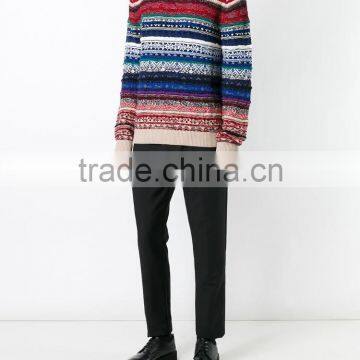 Multi Color Crew Neck Knitted Jumper Men's Intarsia Sweater With Button Decoration on Shoulders photo-4
