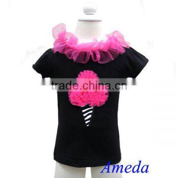 Girls Black Short Sleeves Top Hot Pink Zebra Ice Cream Cone 1-10Y