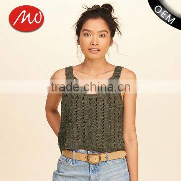 2018 new fashion womens knitted sleeveless crochet top with wholesale price