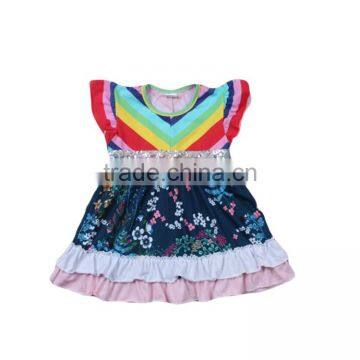 2016 new arrival product summer fashion casual dress rainbow stripe summer dresses for girls