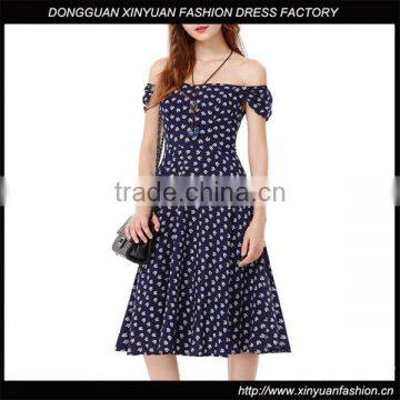 Women Off Shoulder Sexy Printed Midi Dress Designs Ladies Rayon Party Dress India