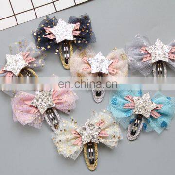 Tulle Bow Beaded Hair Clip Baby Bow Star Snap Clip Glitter Sparkling Baby Barrettes