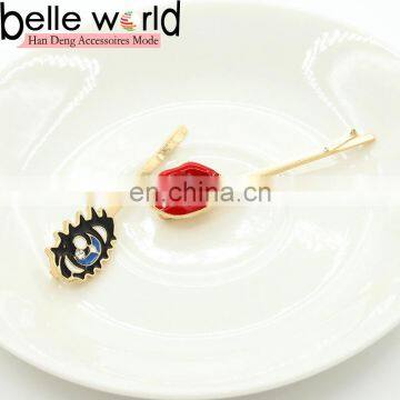 Red lips and Eyes Girls hair accessories Metal Hairpin Hair Clips