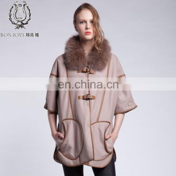 Irresistible Fox Fur Collar Double Face Coat Lamb Fur Garment Overcoat Trend Worsted Woolen Fur Jacket