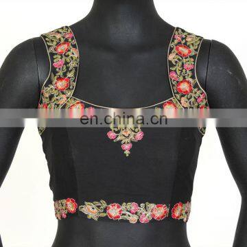 Stylish floral embroidery on black bengal silk fabric for women