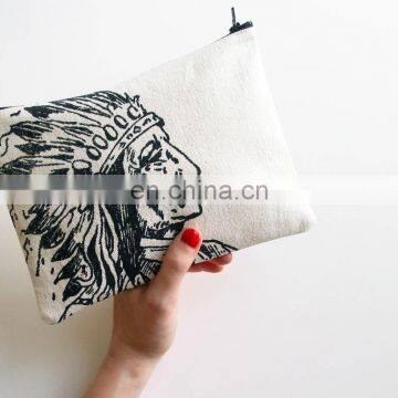 Small tribal boho organic cotton zipper pouch