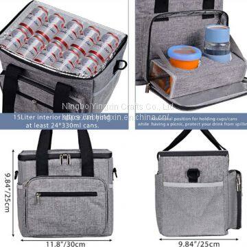 420D Nylon Outdoor Shoulder Portable Medium Size Dark Gray Thermal Reusable Cans Cooler Bag With Inside Liner photo-3
