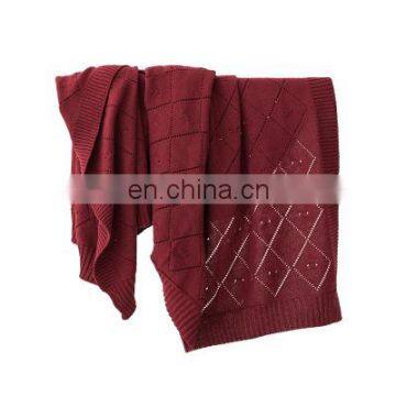 RAWHOUSE hot sale Ivory white Claret Navy blue knitted cotton blanket